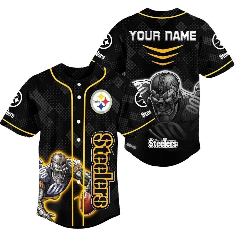 Personalized Pittsburgh Steelers Logo And Player Black Baseball Jersey 1