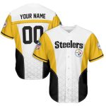 Personalized Pittsburgh Steelers Logo Basic Design Black White And Yellow Baseball Jersey