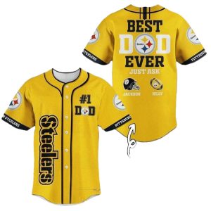 Personalized Pittsburgh Steelers Logo Best Dad Ever Yellow Baseball Jersey