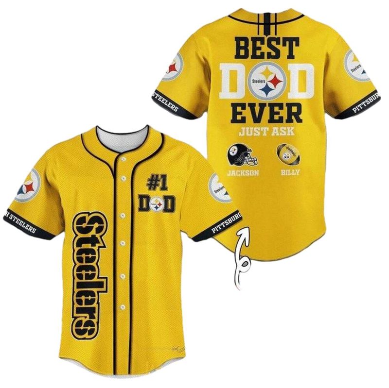 Personalized Pittsburgh Steelers Logo Best Dad Ever Yellow Baseball Jersey 1