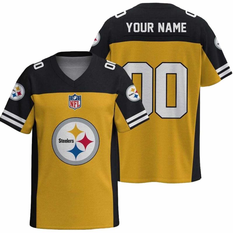 Personalized Pittsburgh Steelers Logo Black And Yellow Baseball Jersey 1