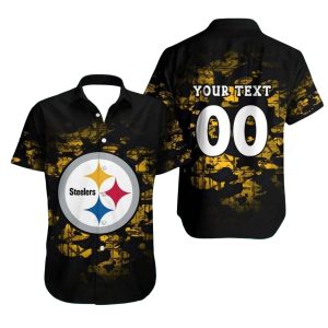 Personalized Pittsburgh Steelers Logo Camo Black Gold Hawaiian Shirt