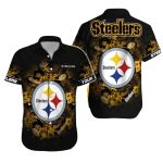 Personalized Pittsburgh Steelers Logo Floral Black Retro Pattern Hawaiian Shirt