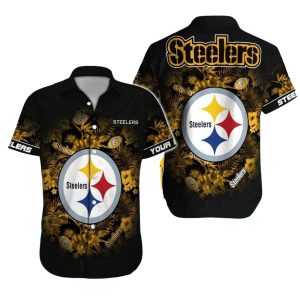 Personalized Pittsburgh Steelers Logo Floral Black Retro Pattern Hawaiian Shirt