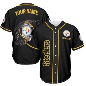 Personalized Pittsburgh Steelers Logo In My Heart Black Baseball Jersey