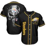 Personalized Pittsburgh Steelers Logo Iron Skull Black Baseball Jersey