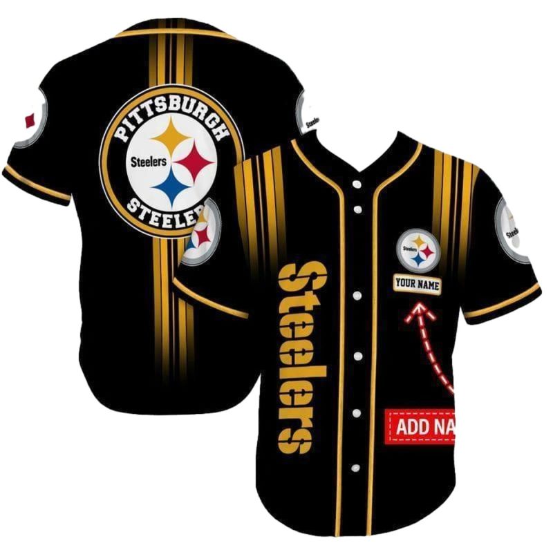 Personalized Pittsburgh Steelers Logo Light Black Baseball Jersey 1