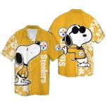 Personalized Pittsburgh Steelers Logo Snoopy Floral Yellow Hawaiian Shirt