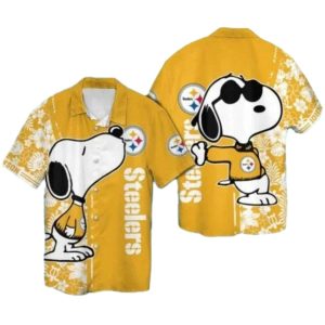 Personalized Pittsburgh Steelers Logo Snoopy Floral Yellow Hawaiian Shirt