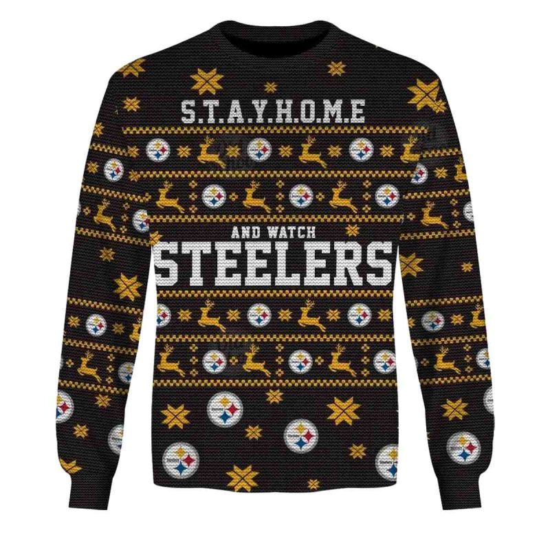 Personalized Pittsburgh Steelers Logo Stay Home And Watch Steelers Ugly Sweater 1
