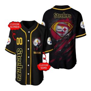 Personalized Pittsburgh Steelers Logo Super Man Baseball Jersey