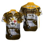 Personalized Pittsburgh Steelers Logo With Beach And Surfboard Hawaiian Shirt