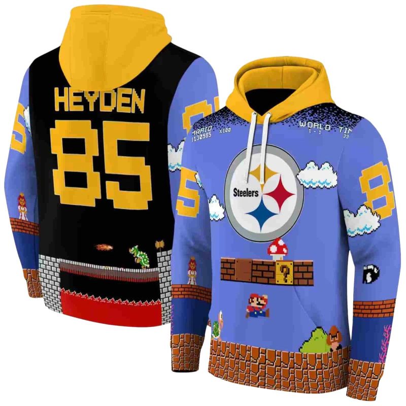 Personalized Pittsburgh Steelers Mario Blue Black Aop Hoodie 1