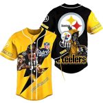Personalized Pittsburgh Steelers Mascot And Dead Skull Yellow And Black Baseball Jersey