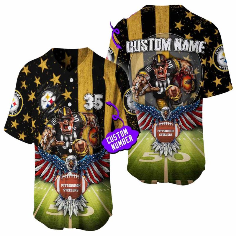 Personalized Pittsburgh Steelers Mascot And Eagle Hug Ball Baseball Jersey 1