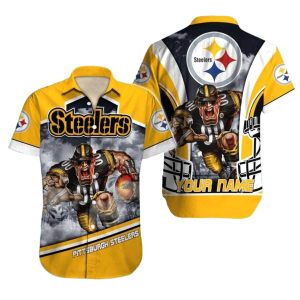 Personalized Pittsburgh Steelers Mascot Intense Football Theme Hawaiian Shirt