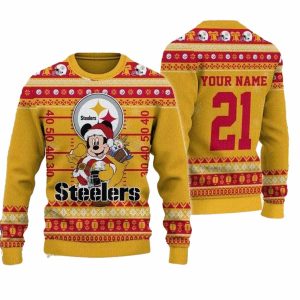 Personalized Pittsburgh Steelers Mickey Mouse Santa Ugly Sweater
