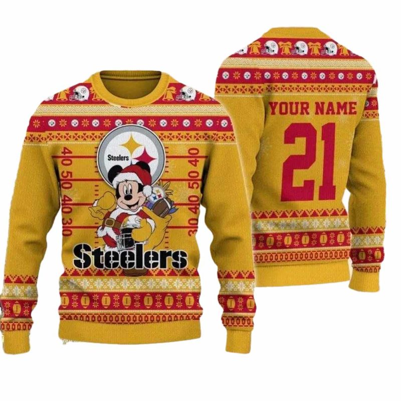 Personalized Pittsburgh Steelers Mickey Mouse Santa Ugly Sweater 1