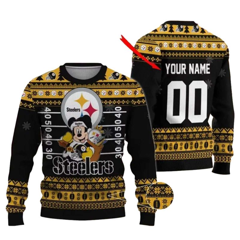 Personalized Pittsburgh Steelers Mickey Mouse Ugly Sweater 1