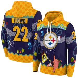 Personalized Pittsburgh Steelers Patrick Star Gold Navy AOP Hoodie