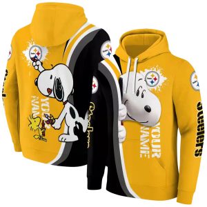 Personalized Pittsburgh Steelers Peeking Snoopy Gold AOP Hoodie