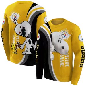 Personalized Pittsburgh Steelers Peeking Snoopy Gold AOP Sweatshirt