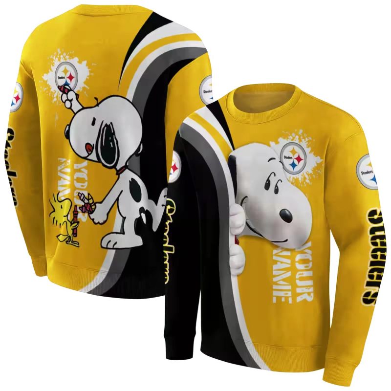 Personalized Pittsburgh Steelers Peeking Snoopy Gold Aop Sweatshirt 1