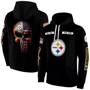 Personalized Pittsburgh Steelers Punisher Skull Black AOP Hoodie