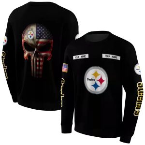 Personalized Pittsburgh Steelers Punisher Skull Black AOP Sweatshirt