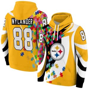Personalized Pittsburgh Steelers Puzzle Pieces Gold AOP Hoodie
