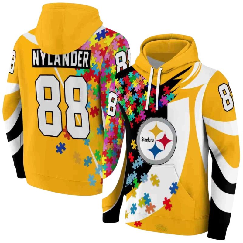 Personalized Pittsburgh Steelers Puzzle Pieces Gold Aop Hoodie 1
