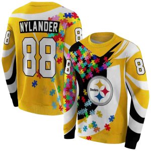 Personalized Pittsburgh Steelers Puzzle Pieces Gold AOP Sweatshirt