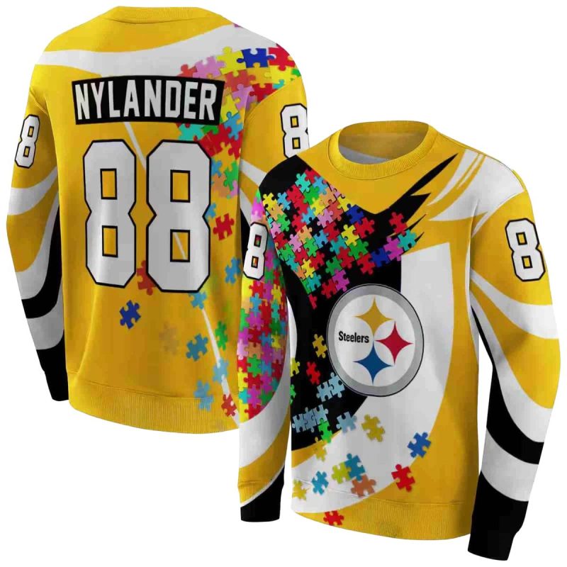 Personalized Pittsburgh Steelers Puzzle Pieces Gold Aop Sweatshirt 1