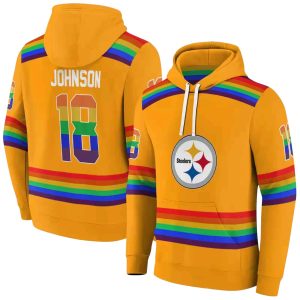 Personalized Pittsburgh Steelers Rainbow Stripes Gold AOP Hoodie