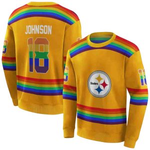 Personalized Pittsburgh Steelers Rainbow Stripes Gold AOP Sweatshirt