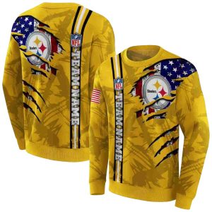 Personalized Pittsburgh Steelers Ripped Flag Gold AOP Sweatshirt