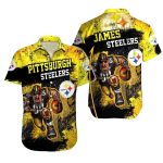 Personalized Pittsburgh Steelers Rugged Black And Gold Game Art Mascot Hawaiian Shirt