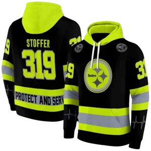 Personalized Pittsburgh Steelers Safety Motif Black Neon Gree AOP Hoodie