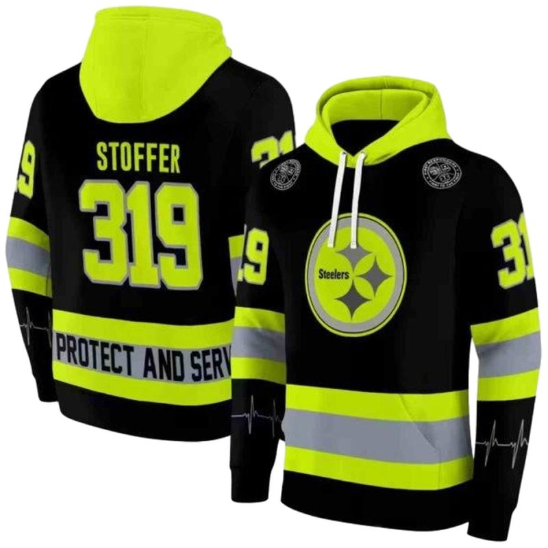 Personalized Pittsburgh Steelers Safety Motif Black Neon Gree Aop Hoodie 1