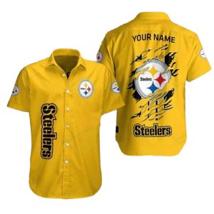 Personalized Pittsburgh Steelers Sharp Stripes Yellow Hawaiian Shirt