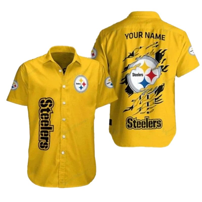 Personalized Pittsburgh Steelers Sharp Stripes Yellow Hawaiian Shirt 1