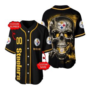 Personalized Pittsburgh Steelers Skull Hold Logo Baseball Jersey