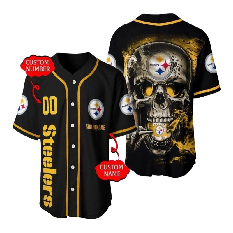 Personalized Pittsburgh Steelers Skull Hold Logo Baseball Jersey 1
