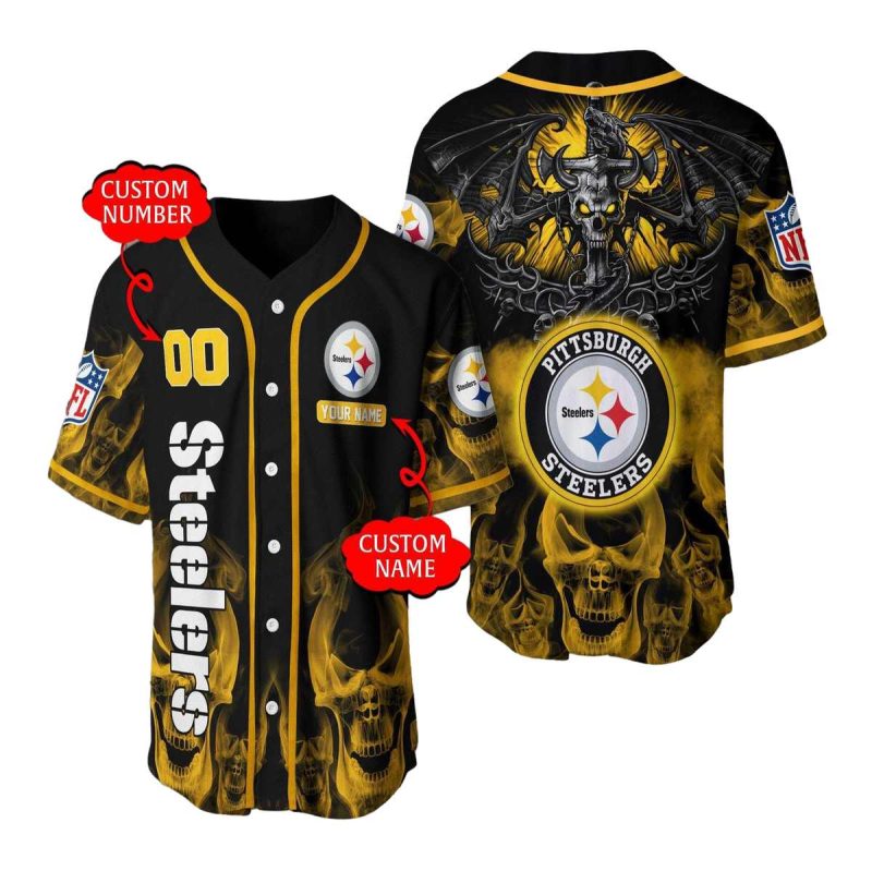 Personalized Pittsburgh Steelers Smoke Kull Halloween Baseball Jersey 1