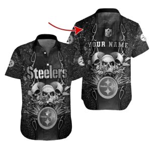 Personalized Pittsburgh Steelers Spirit Skulls And Armor Tropical Black Hawaiian Shirt