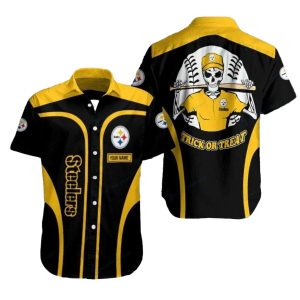 Personalized Pittsburgh Steelers Spooky Skeleton Quarterback Hawaiian Shirt