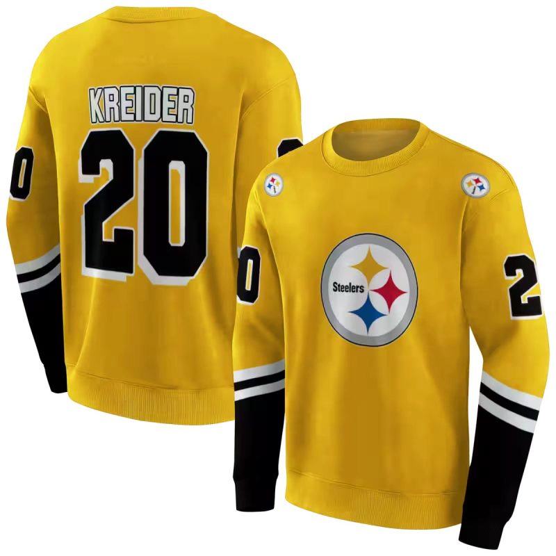 Personalized Pittsburgh Steelers Striped Sleeves Gold Aop Sweatshirt 1