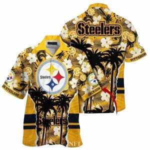 Personalized Pittsburgh Steelers Sunset Palms Coconut Tree Hawaiian Shirt