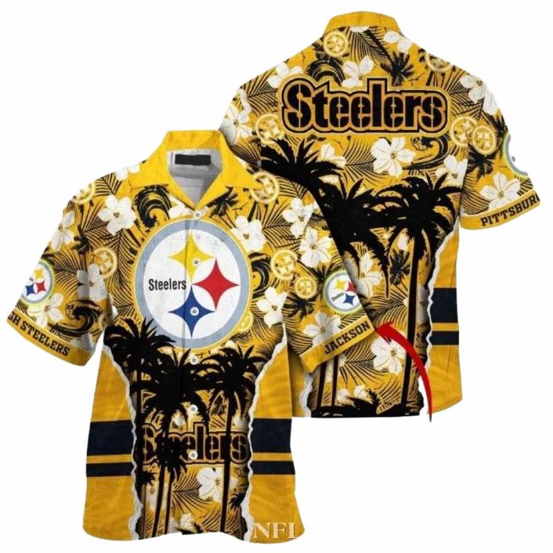 Personalized Pittsburgh Steelers Sunset Palms Coconut Tree Hawaiian Shirt 1