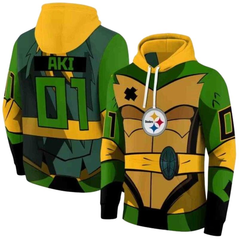 Personalized Pittsburgh Steelers Superhero Armor Gold Green Aop Hoodie 1